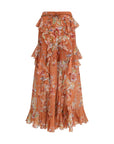 Zimmermann Floral Ruffle Silk-Cotton Long Skirt