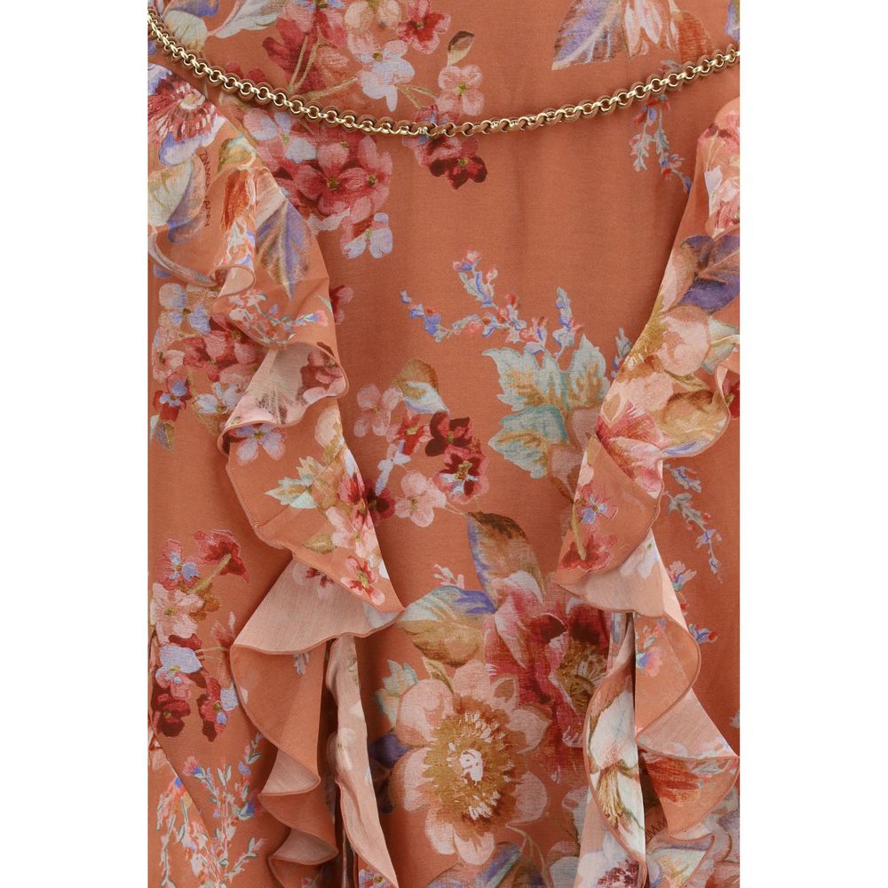 Zimmermann Floral Ruffle Silk-Cotton Long Skirt