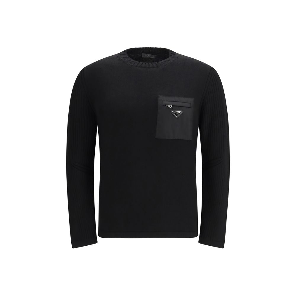 Prada Virgin Wool Zip Pocket Sweater - Black