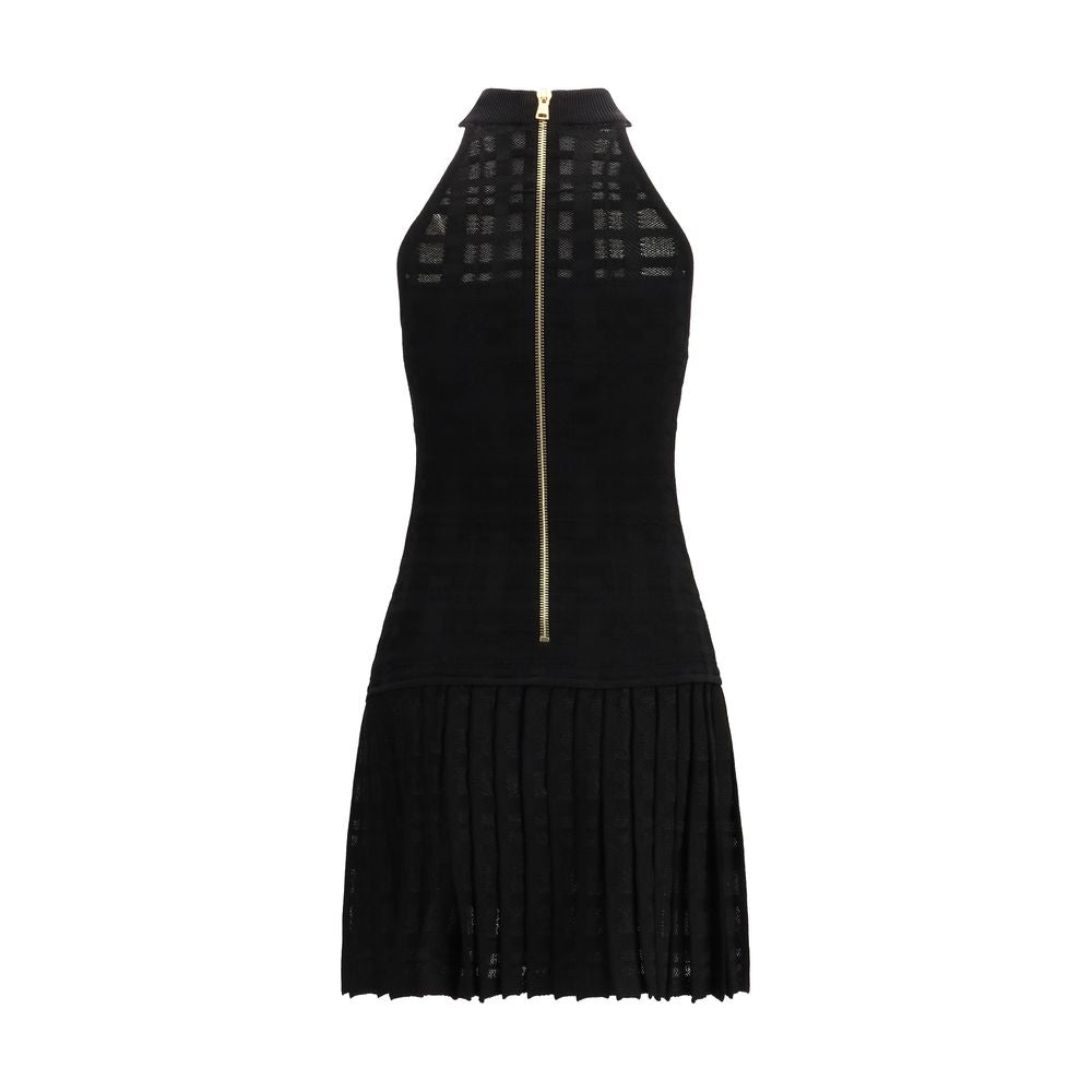 Balmain Tartan Tattoo Knit Mini Dress - Black