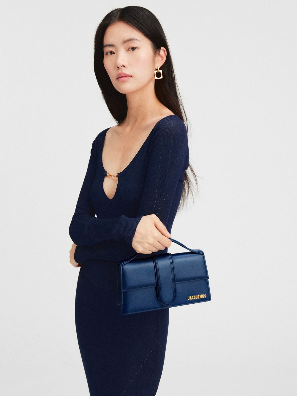 Jacquemus Navy Blue Leather Le Grand Bambino Handbag