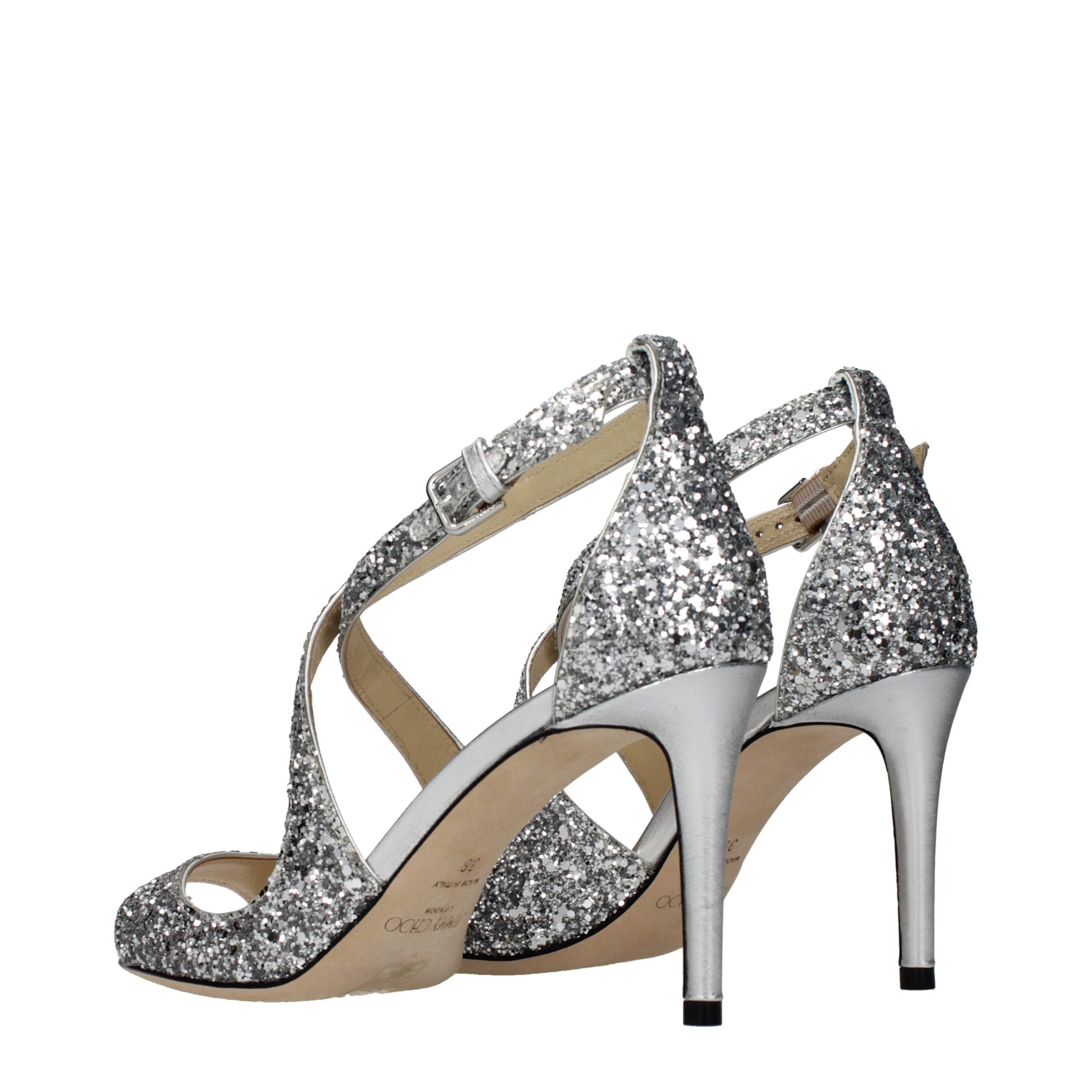 Jimmy Choo Emily 85 Glitter Stiletto Heels Silver – Runway Door