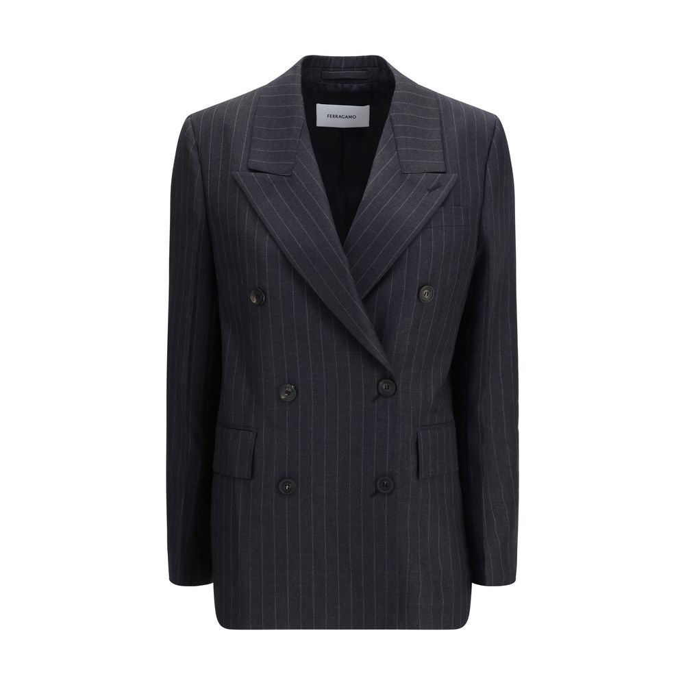 Ferragamo Pinstripe Virgin Wool Blazer - Gray/Grey