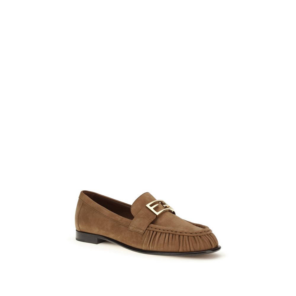 Fendi Brown Suede Leather Loafers - Tan