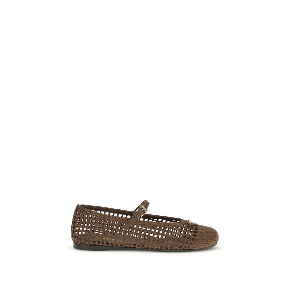Prada Brown Crochet Mary Jane Shoes