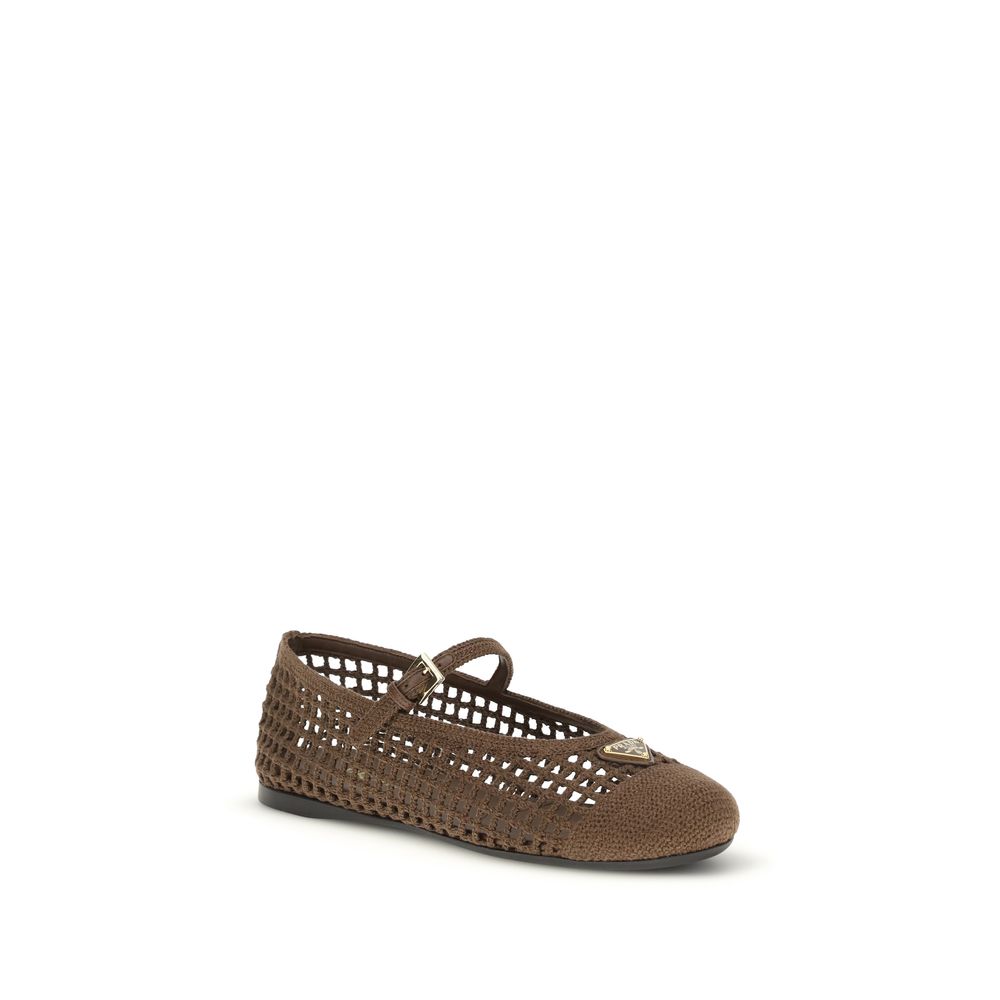 Prada Brown Crochet Mary Jane Shoes