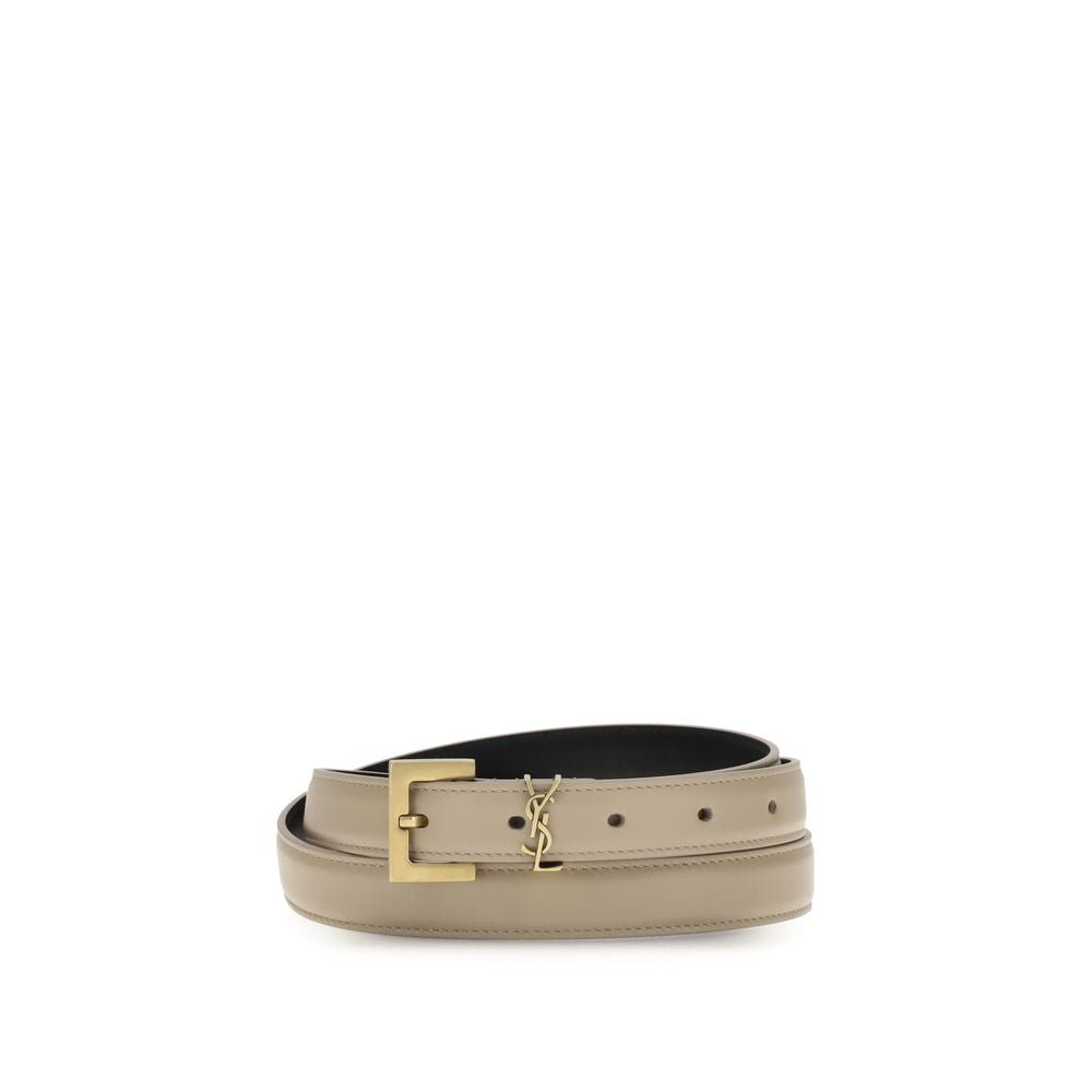 Saint Laurent Cassandre Leather Belt - Beige