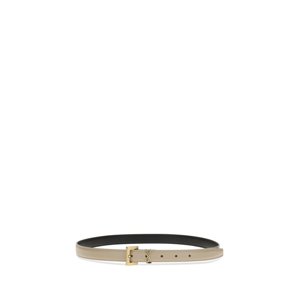 Saint Laurent Cassandre Leather Belt - Beige