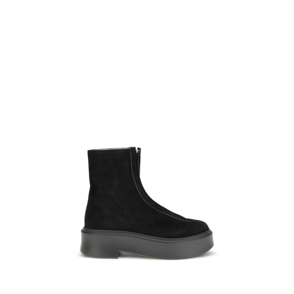 The Row Suede Leather Platform Boots - Black 