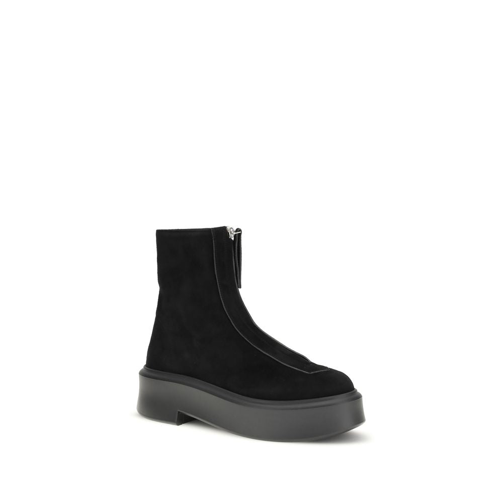 The Row Suede Leather Platform Boots - Black 