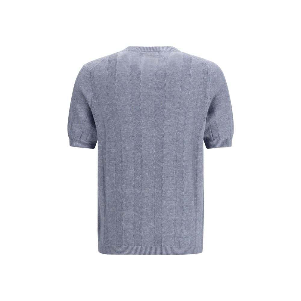 Brunello Cucinelli Blue Linen-Cotton Knit Top