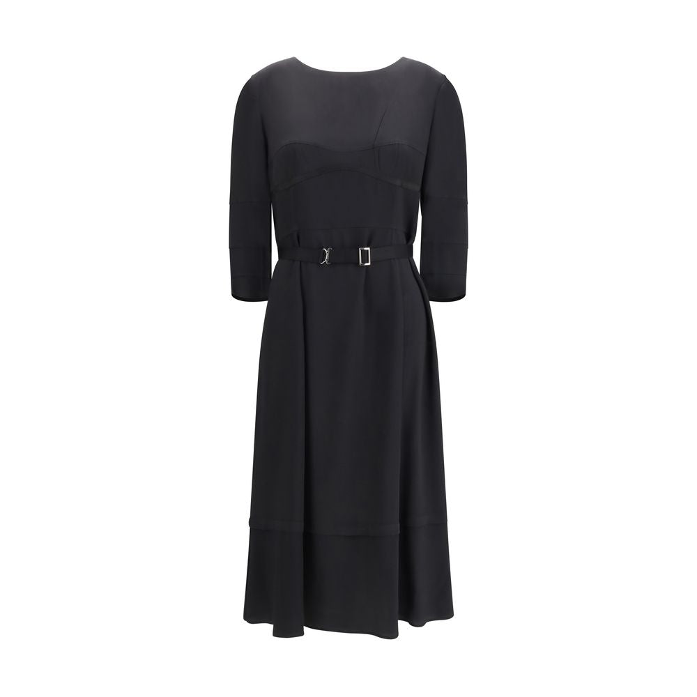 Prada Wool Blend Belted Midi Dress - Black