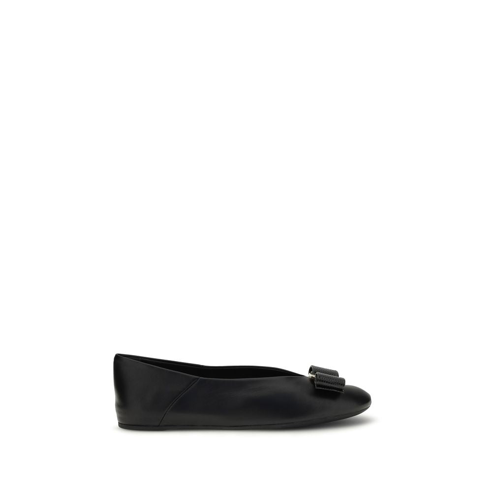 Ferragamo Vara Bow Black Leather Ballet Flats