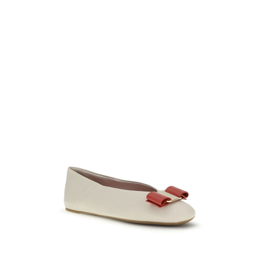 Ferragamo Vara Bow White Leather Ballet Flats