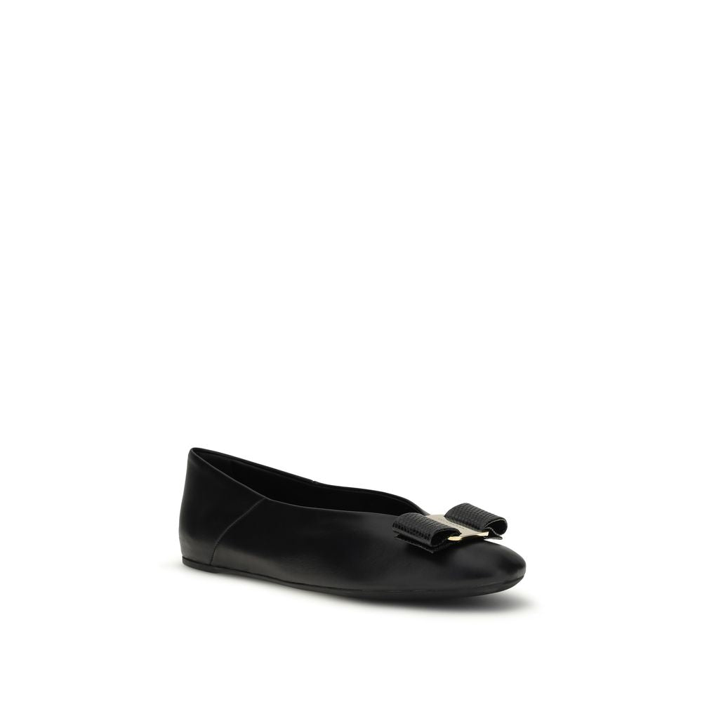 Ferragamo Vara Bow Black Leather Ballet Flats