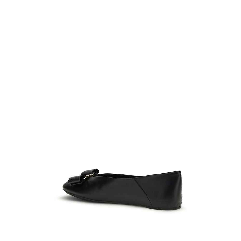 Ferragamo Vara Bow Black Leather Ballet Flats