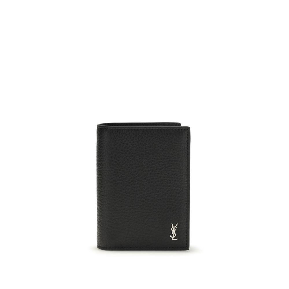 Saint Laurent Cassandre Logo Bifold Leather Wallet - Black