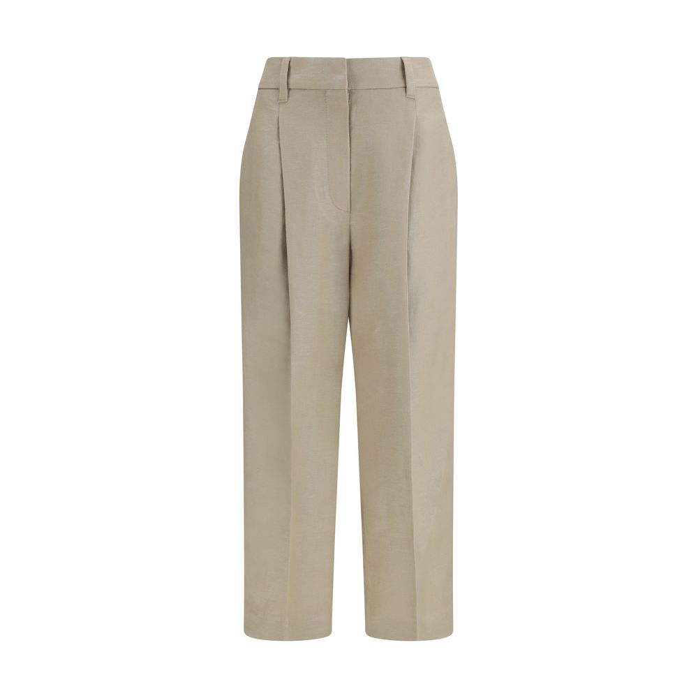 Brunello Cucinelli Beige Linen Cropped Pants