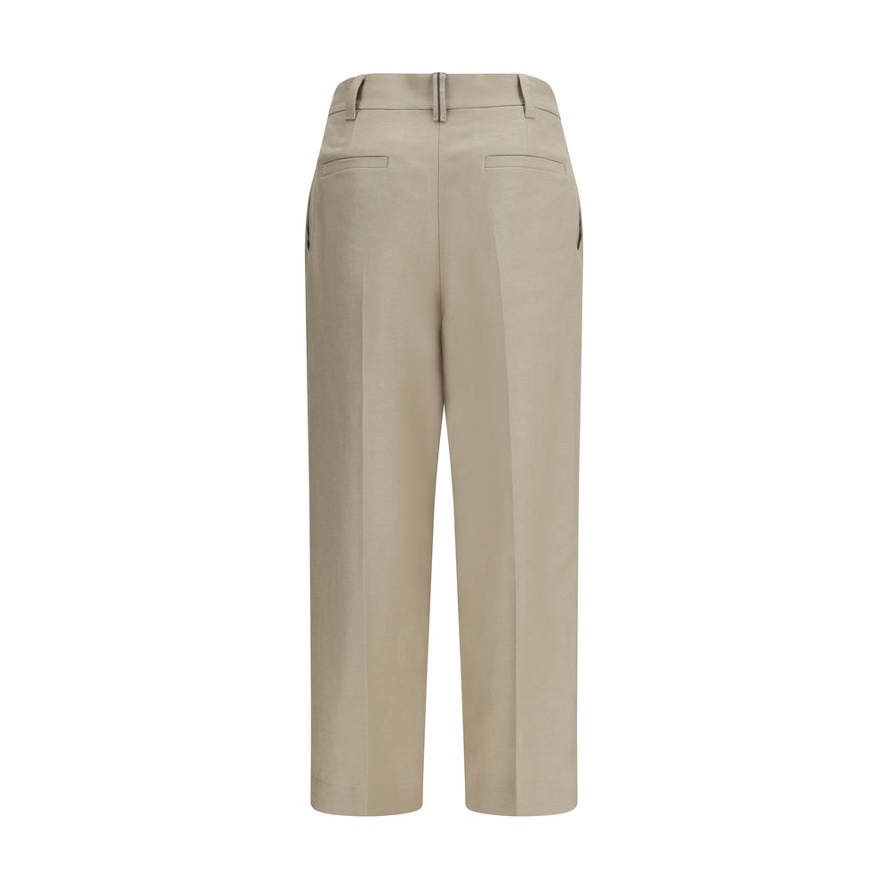 Brunello Cucinelli Beige Linen Cropped Pants