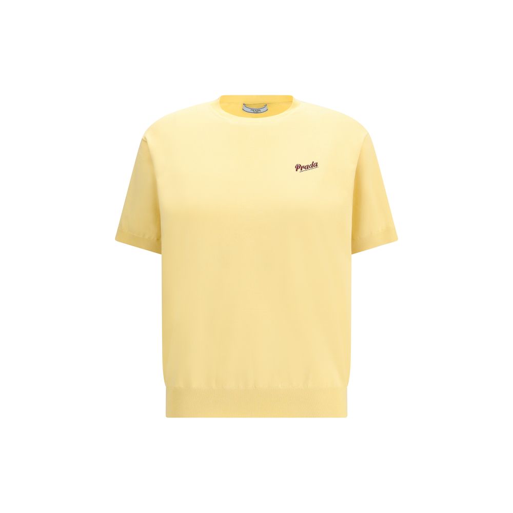 Prada Logo Limoncello Yellow Short Sleeve Knit Top