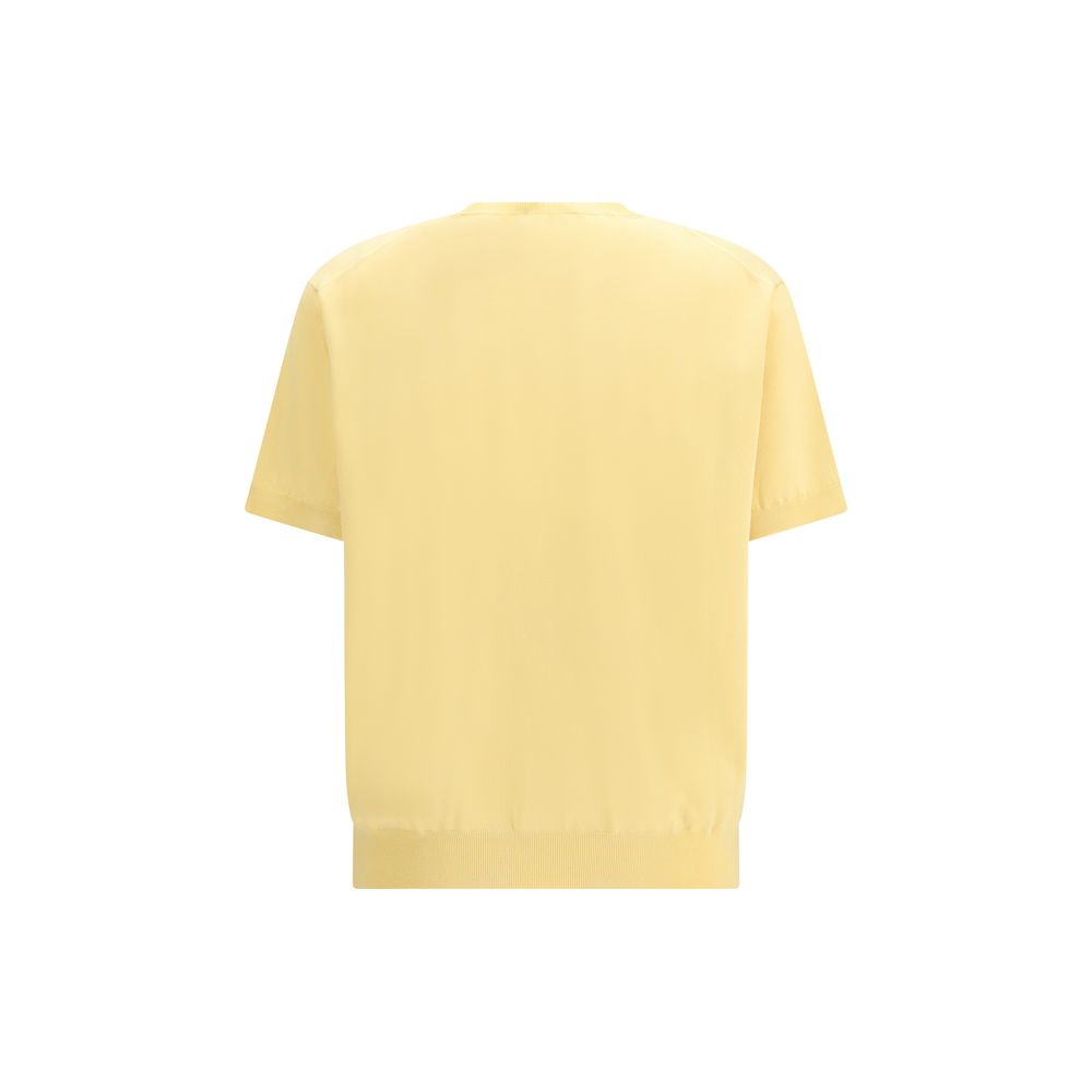 Prada Logo Limoncello Yellow Short Sleeve Knit Top