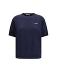 Prada Logo Deep Blue Short Sleeve Silk Knit Top