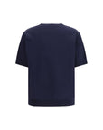 Prada Logo Deep Blue Short Sleeve Silk Knit Top