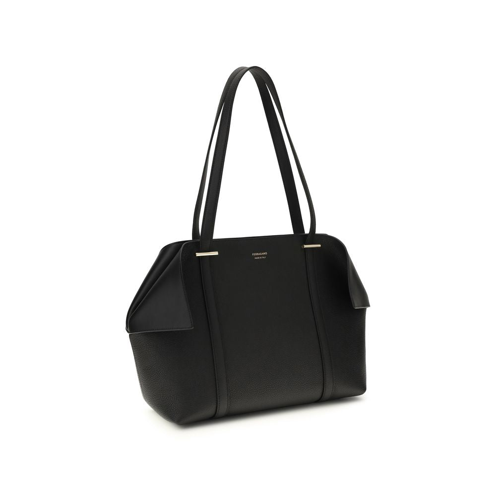 Ferragamo Leather Tote & Shoulder Bag - Black