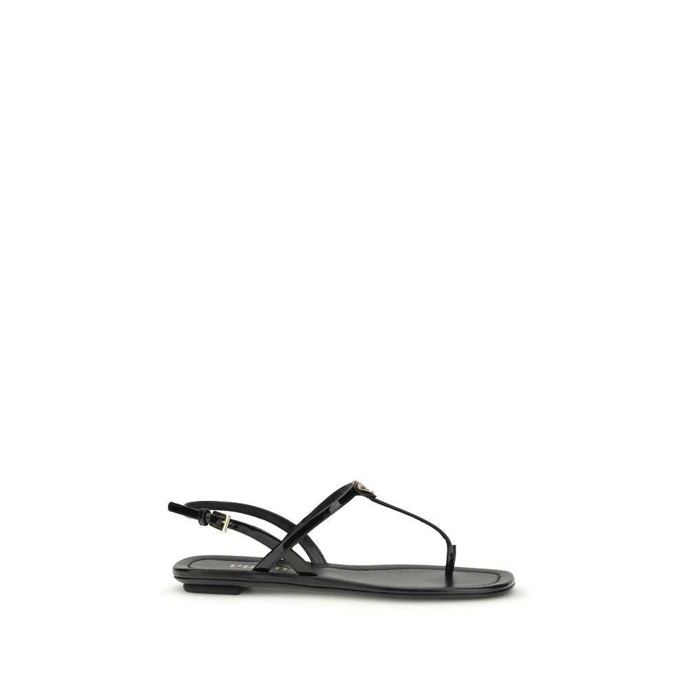 Prada Black T-Bar Leather Flat Sandals