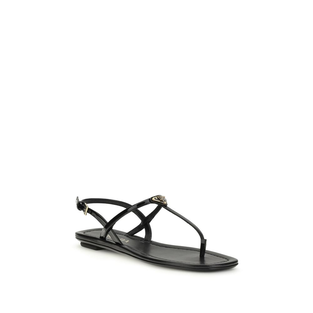 Prada Black T-Bar Leather Flat Sandals