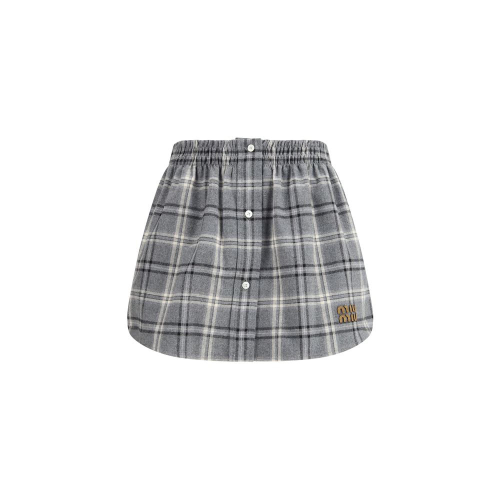 Miu Miu Checkered Mini Skirt - Light Gray/Grey