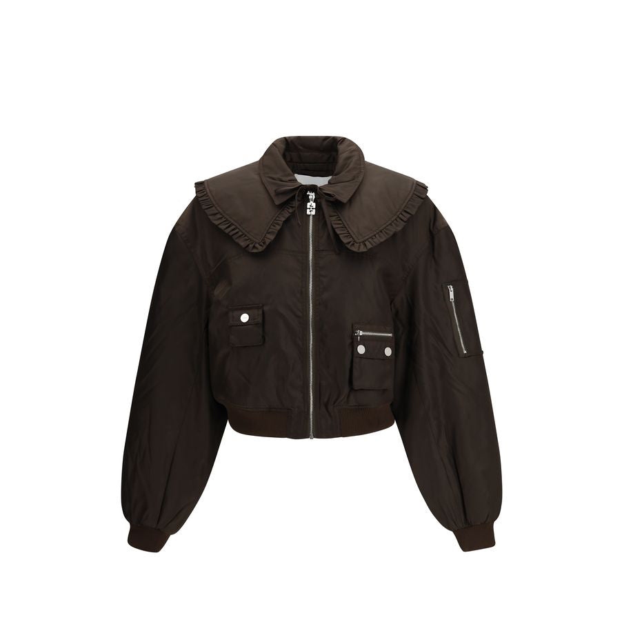 Ganni Duchesse Cropped Bomber - Dark Chocolate 