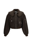 Ganni Duchesse Cropped Bomber - Dark Chocolate 