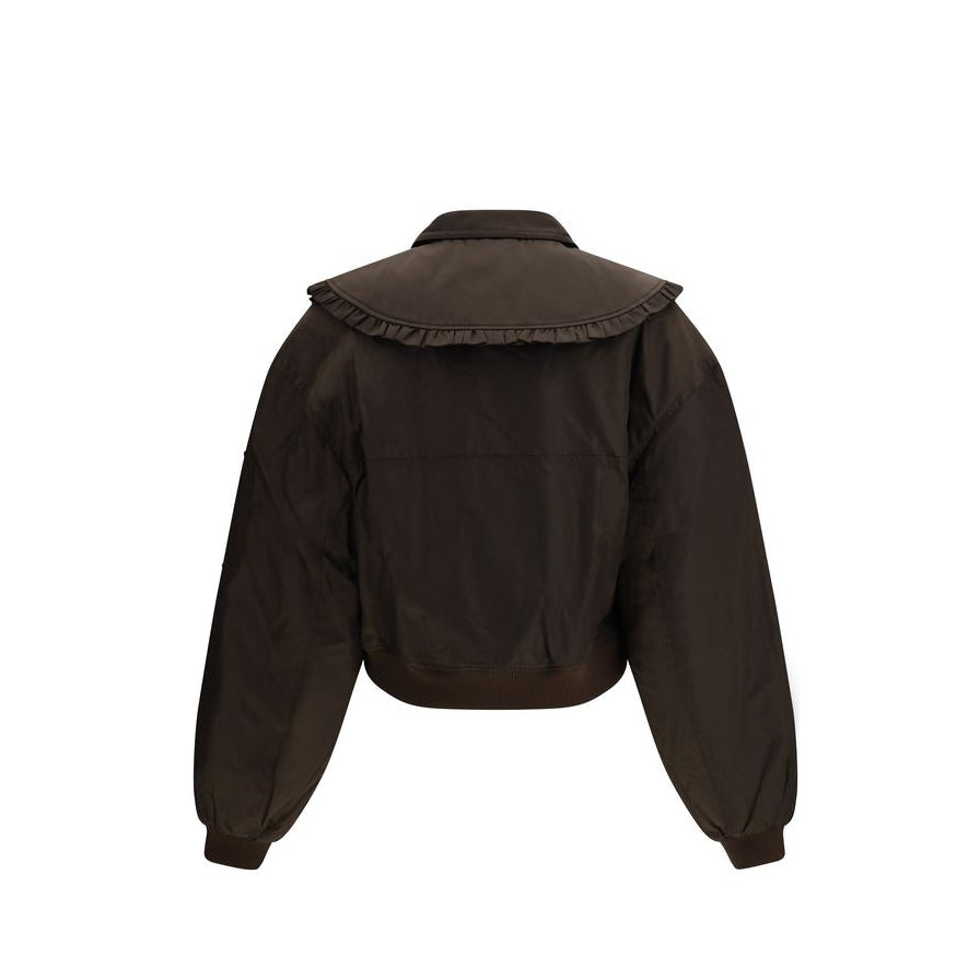 Ganni Duchesse Cropped Bomber - Dark Chocolate 