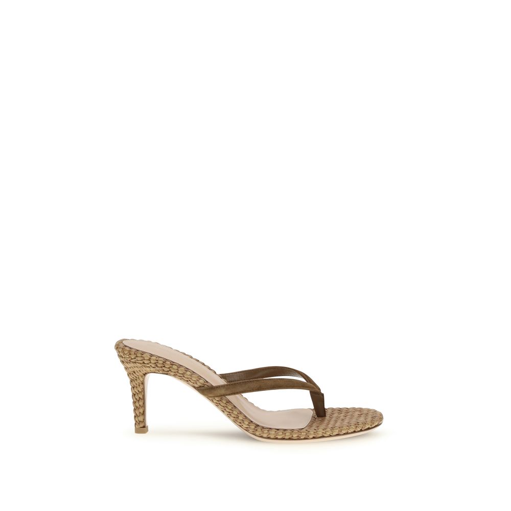Gianvito Rossi Raffia Calypso Heel Sandals - Mocha