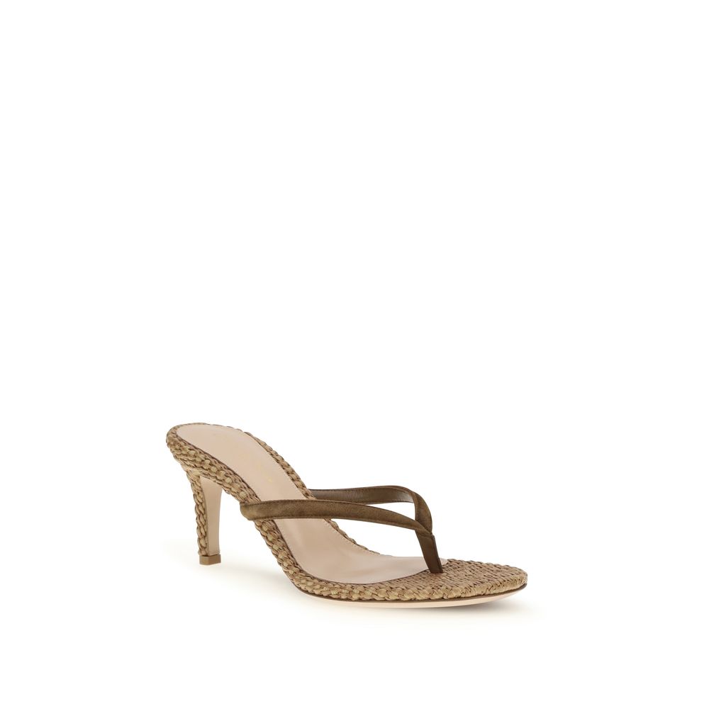 Gianvito Rossi Raffia Calypso Heel Sandals - Mocha
