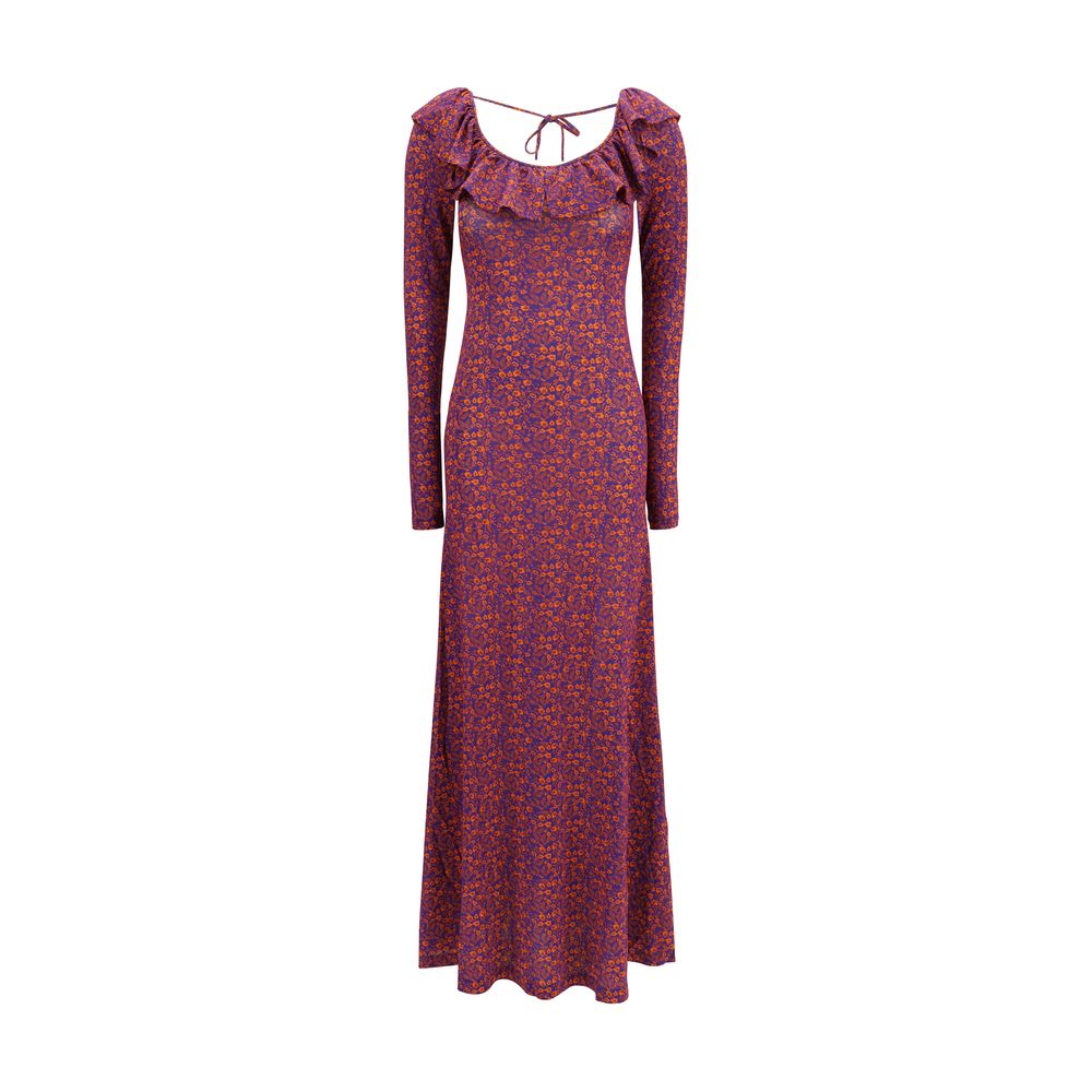 Kristina Ti Ditsy Floral Ruffle Neckline Winter Maxi Dress