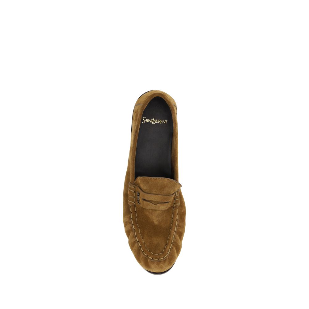Saint Laurent Suede Leather Loafers - Brown