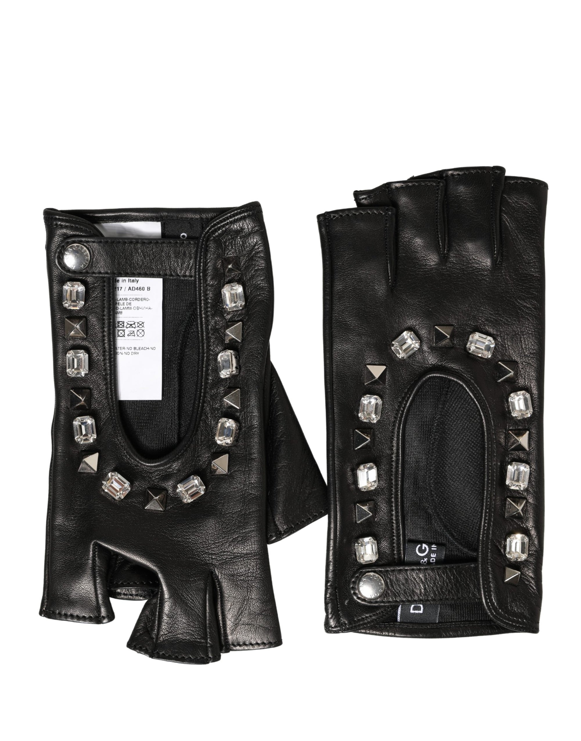 Dolce & Gabbana Embellished Leather Wrist Glovelettes - Black