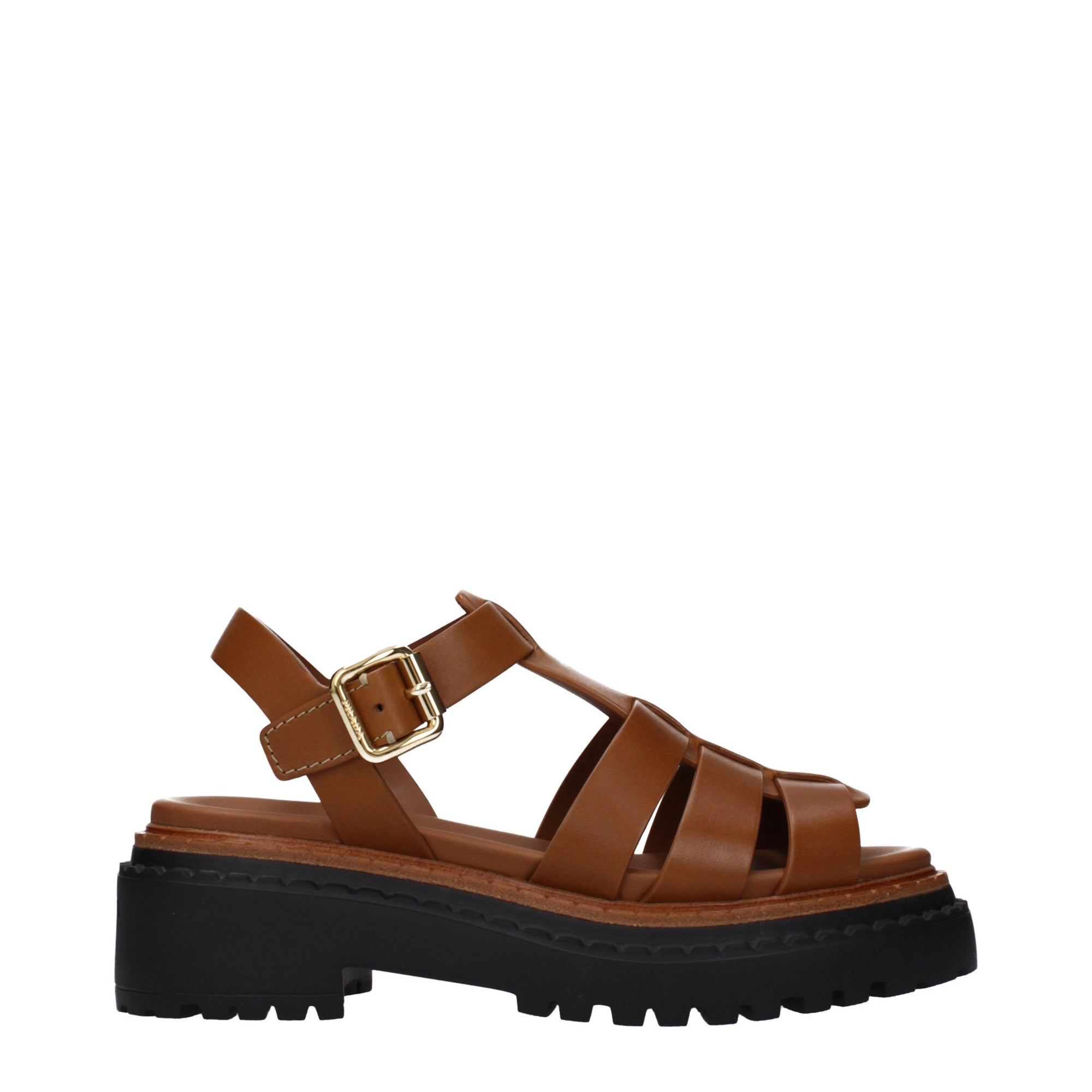 Prada Brown Leather Gladiator Platform Sandals