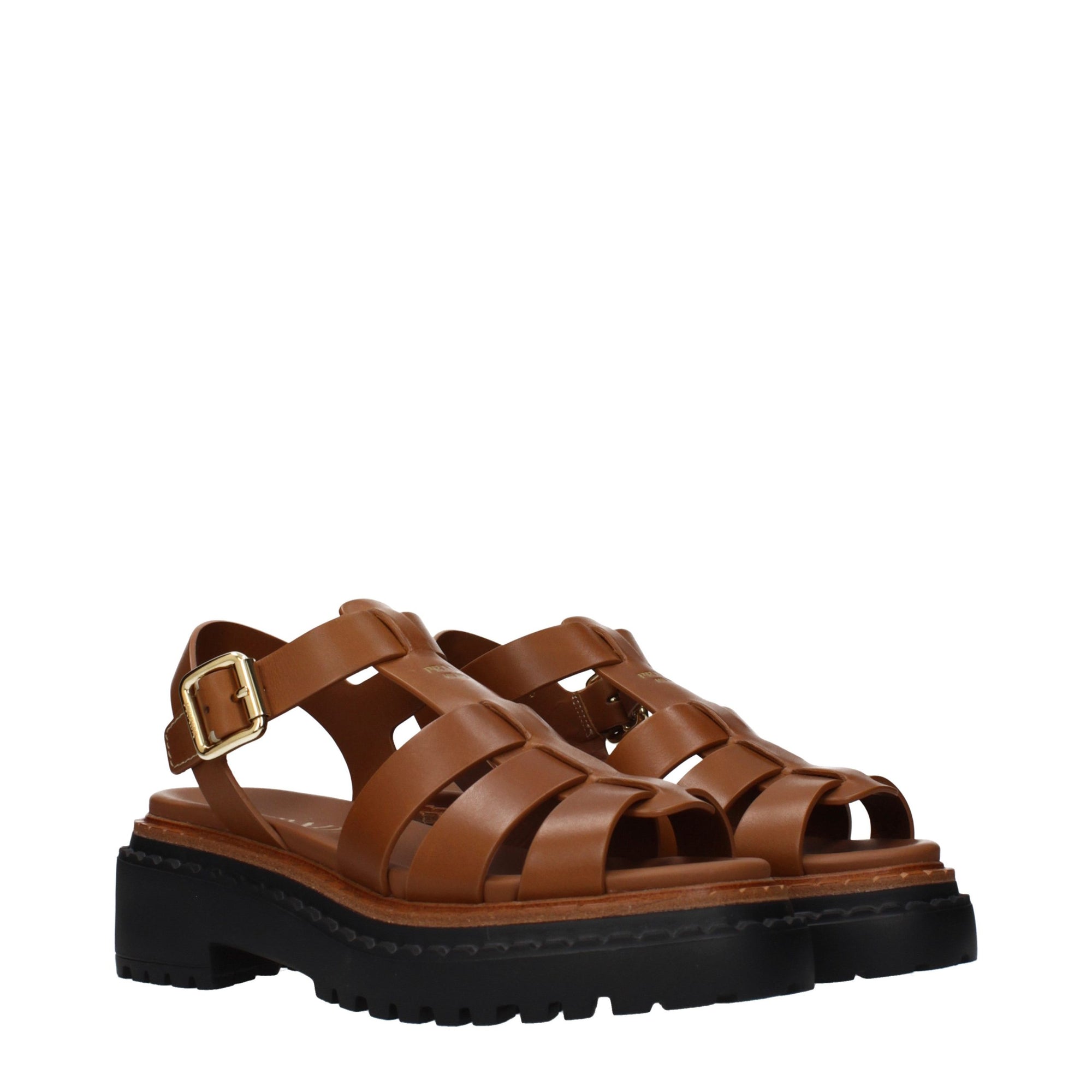 Prada Brown Leather Gladiator Platform Sandals