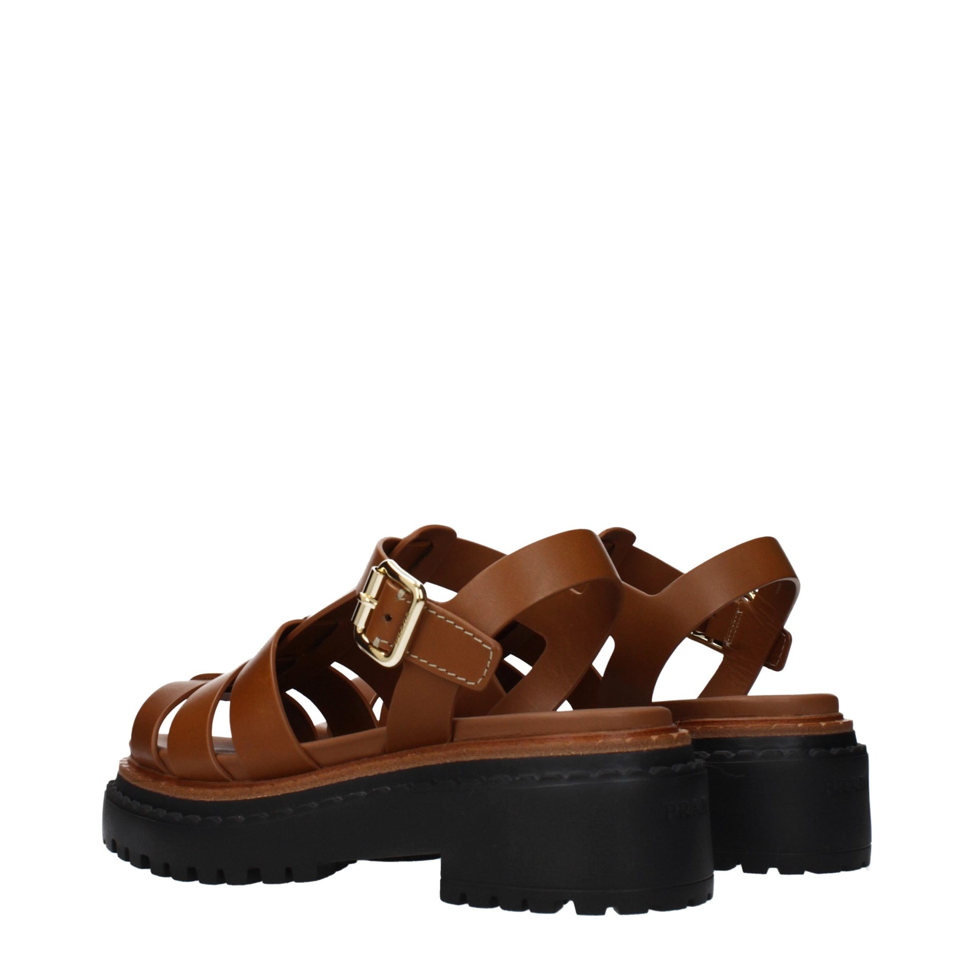 Prada Brown Leather Gladiator Platform Sandals