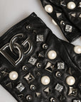Dolce & Gabbana Pearl & Crystal Embellished Fingerless Gloves - Black