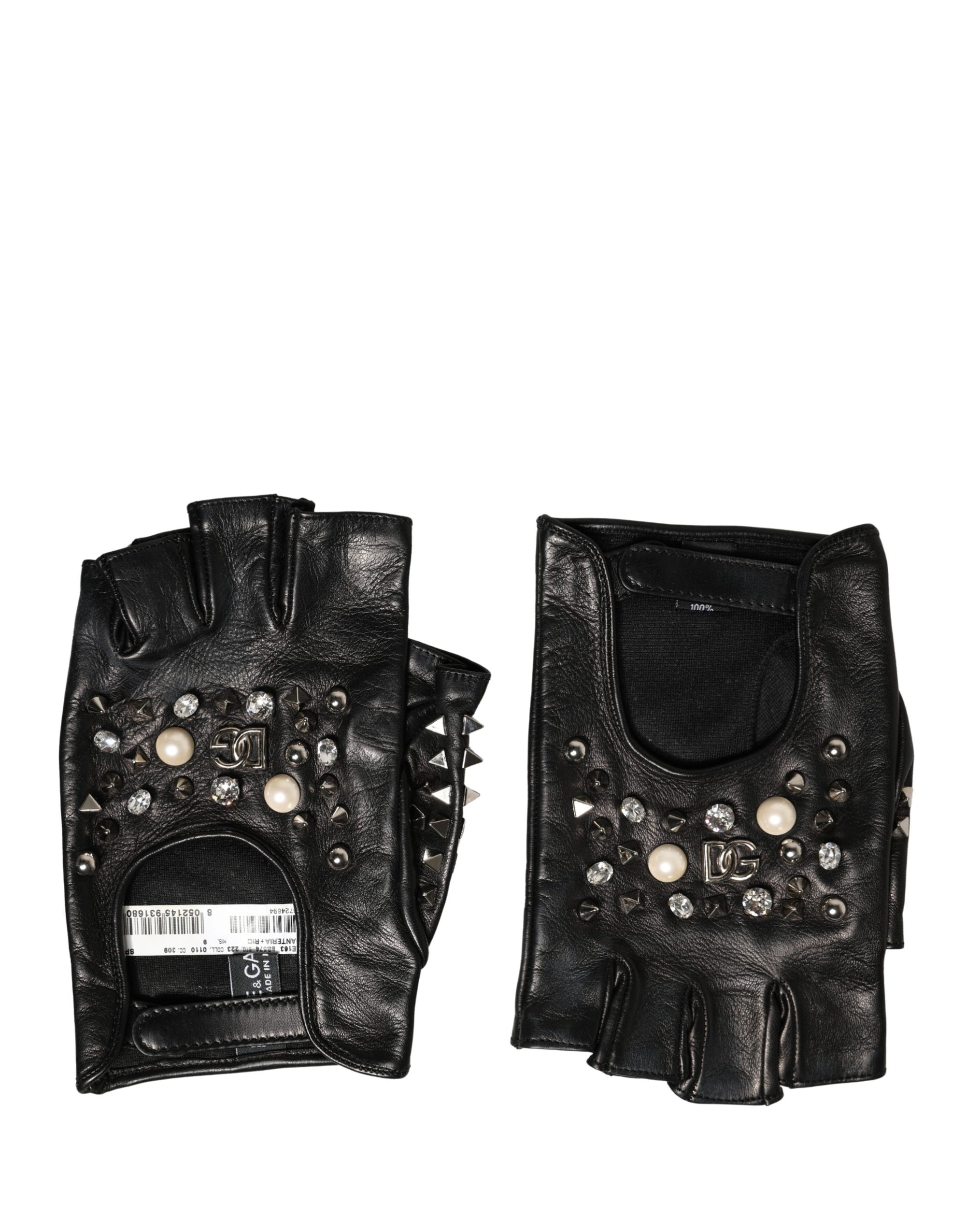 Dolce & Gabbana Pearl & Crystal Embellished Fingerless Gloves