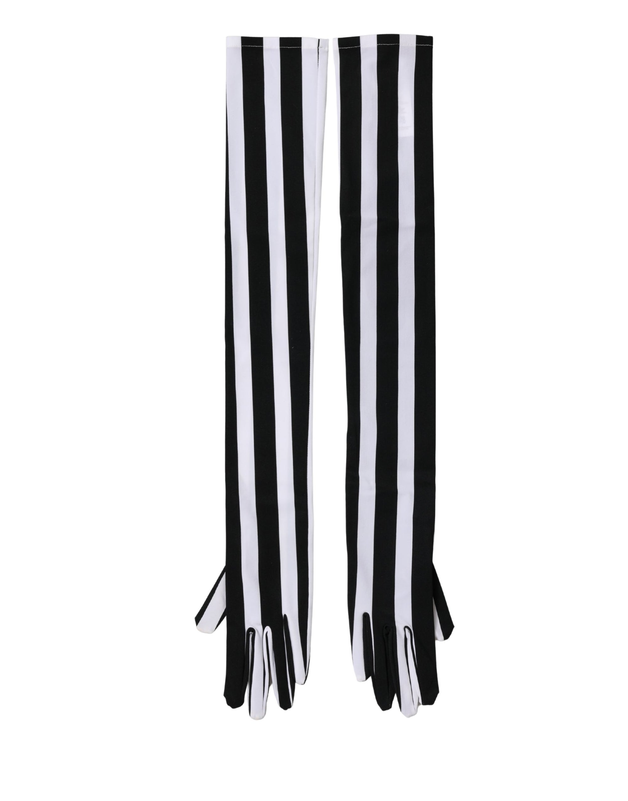 Dolce & Gabbana Striped Elbow Length Gloves - Black & White