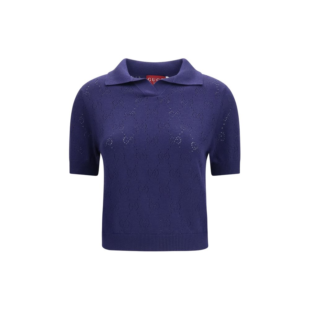 Gucci GG Silk Polo Top - Blue