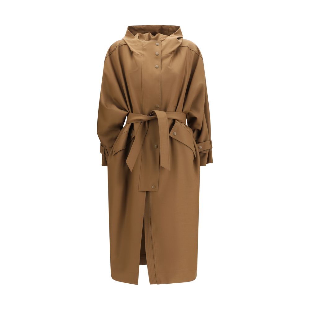 Max Mara Maxi Long Hooded Coat - Bronze/Brown