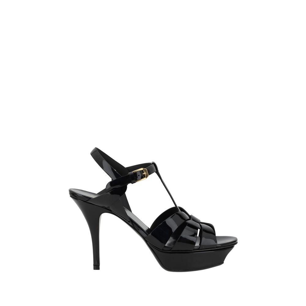 Saint Laurent Black Leather Stiletto Heel Sandals