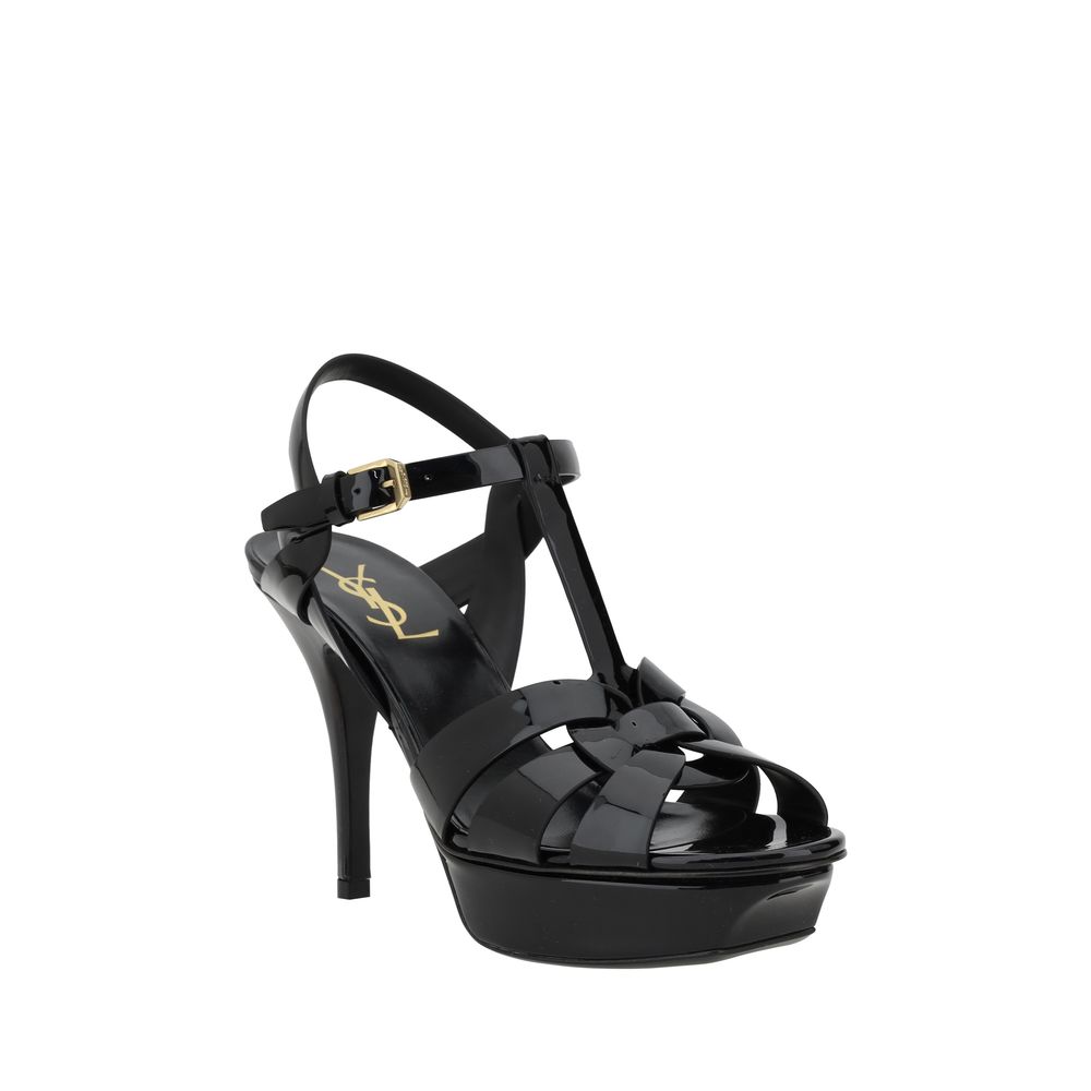 Saint Laurent Black Leather Stiletto Heel Sandals