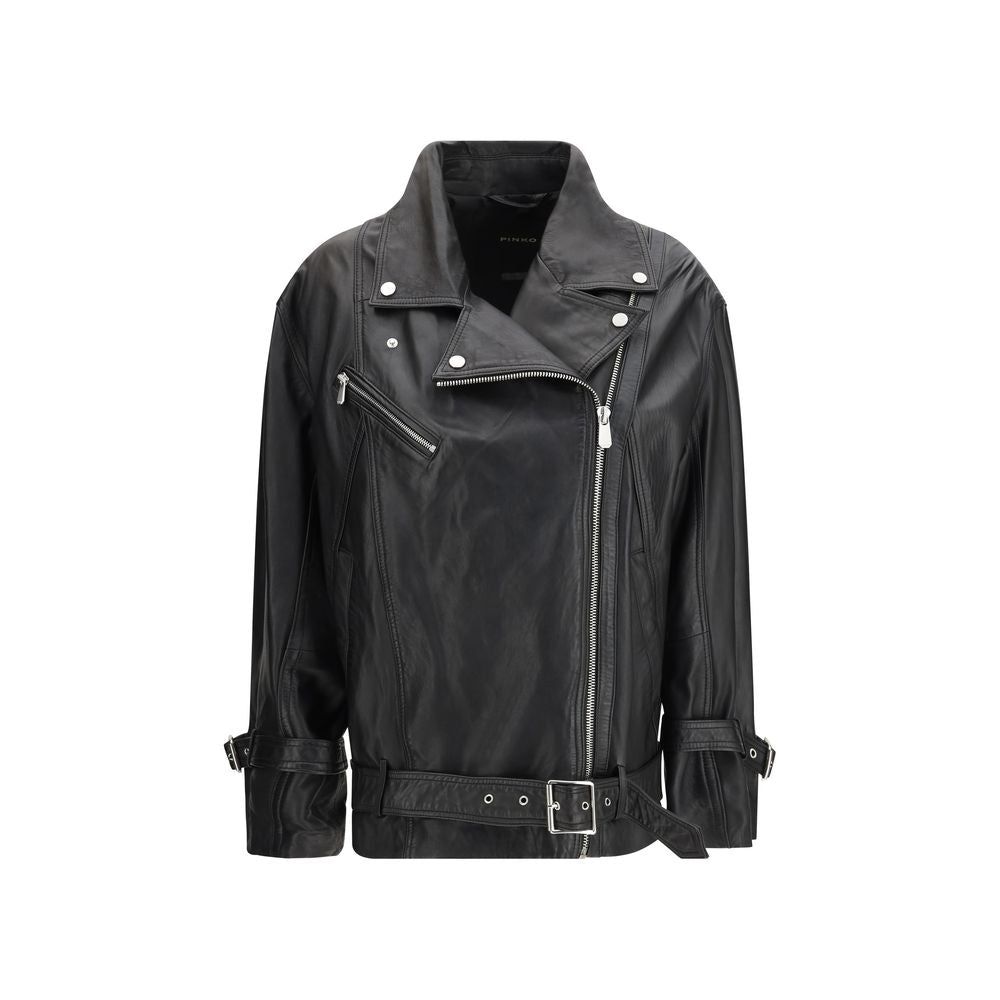 PINKO Biker Leather Jacket - Black